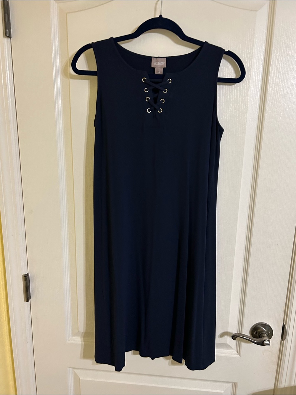 Chico's Navy Lace-Up Sleeveless Midi Dress